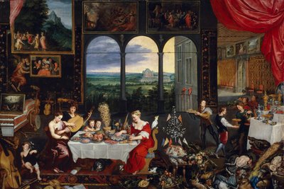 Die Sinne des Hörens, Tastens und Schmeckens von Jan the Elder Brueghel